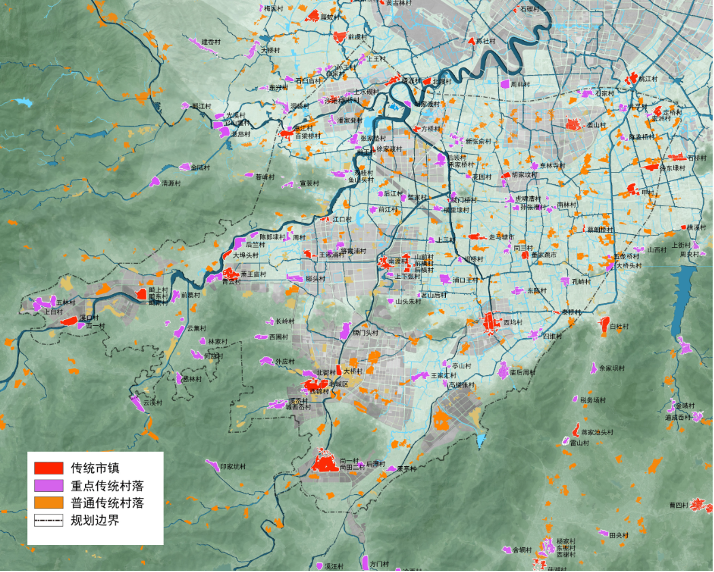 图7 宁波市奉化-鄞南地区空间布局规划村落分类示意图