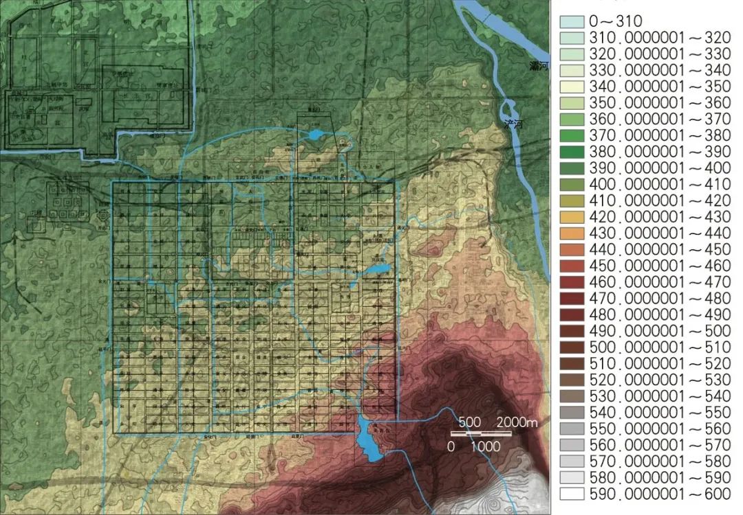 图3 隋唐长安城空间构图与地形地貌的关联性