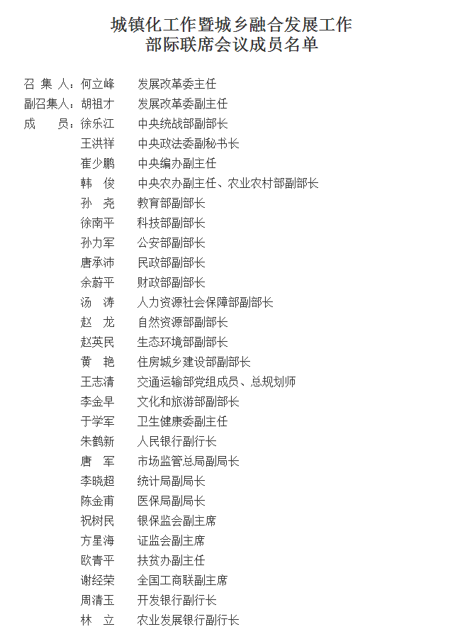 「新·文件」国务院办公厅关于同意建立城镇化工作暨城乡融合发展工作部 「新·文件」国务院办公厅关于同意建立城镇化工作暨城乡融合发展工作部