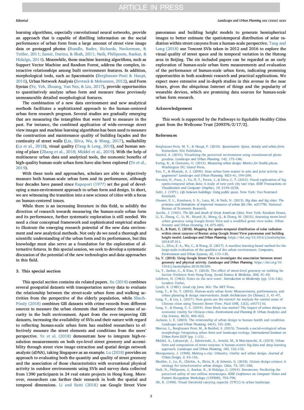 Landscape and Urban Planning专刊｜人本尺度城市形态：测度与效应评估收录文章分享