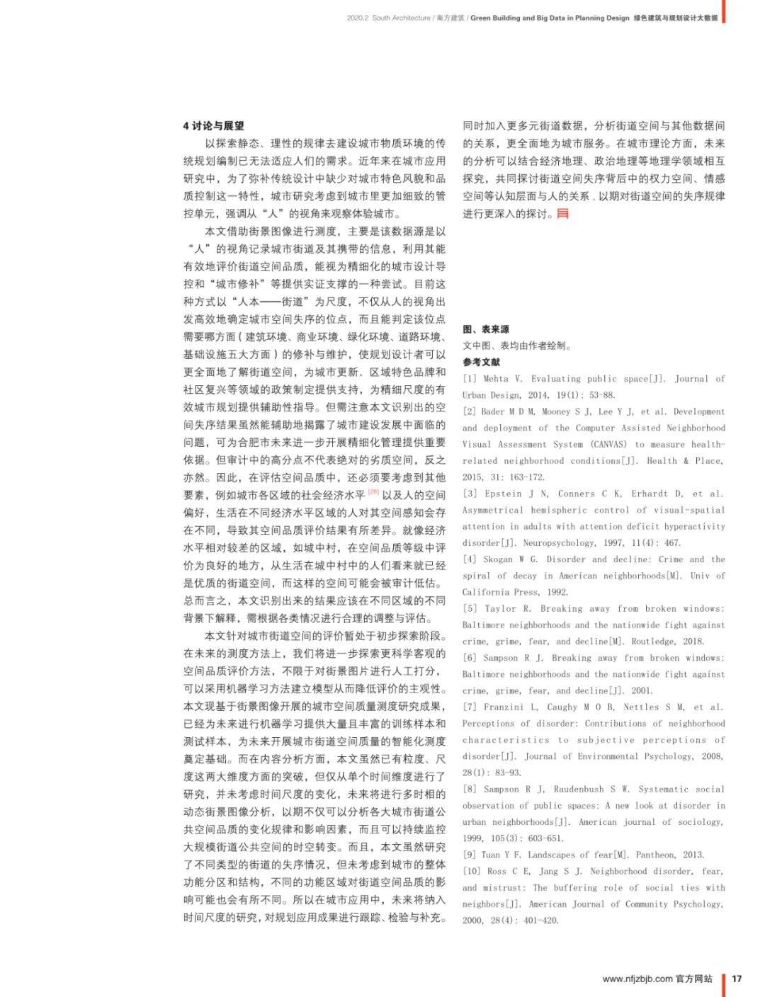 论文推送 | 基于空间失序理论的城市街道空间品质大规模测度——以合肥市二环内为例
