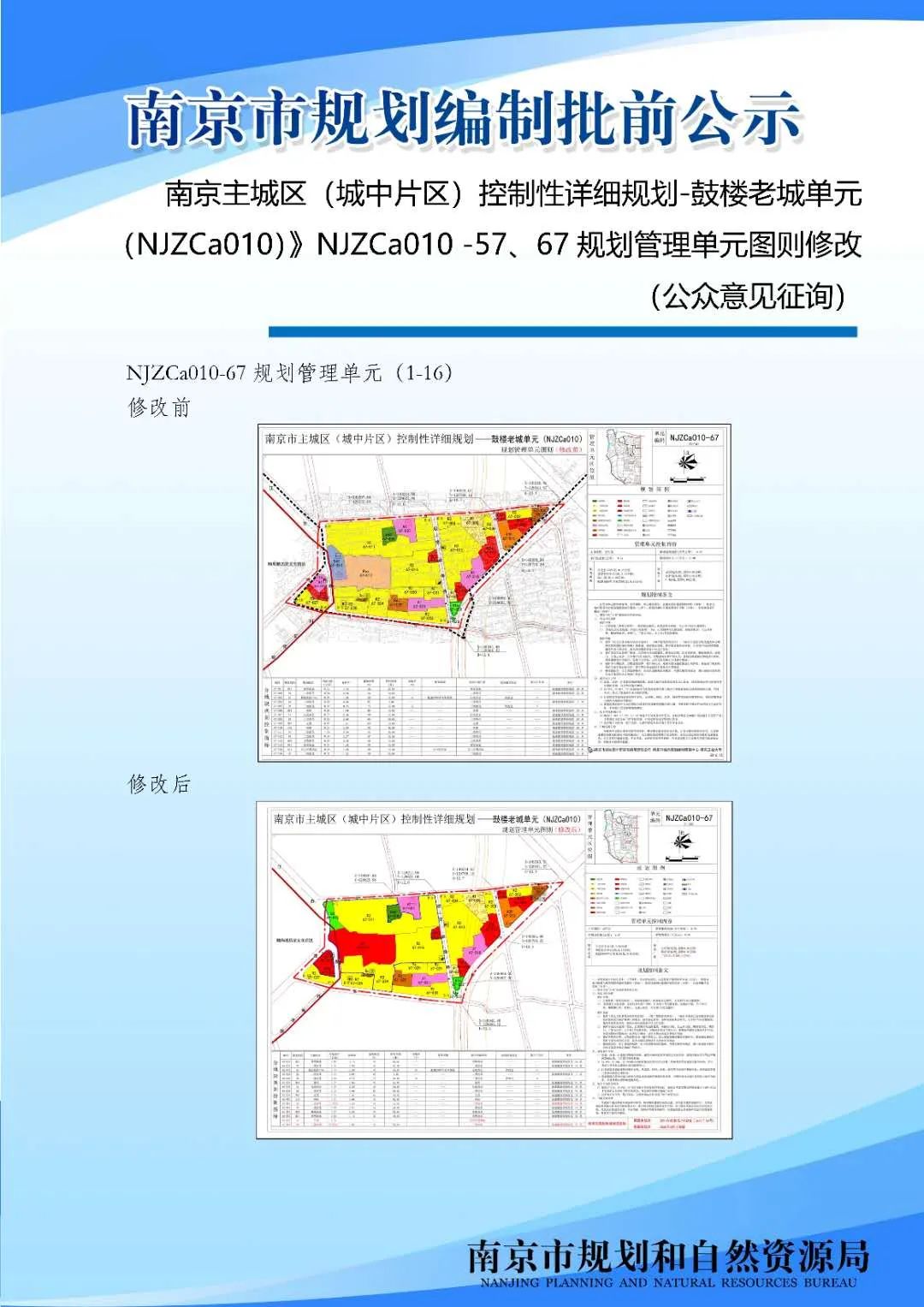 《南京主城区（城中片区）鼓楼老城单元（NJZCa010）》NJZCa010 -57、67规划管理单元图则修改（公众意见征询）
