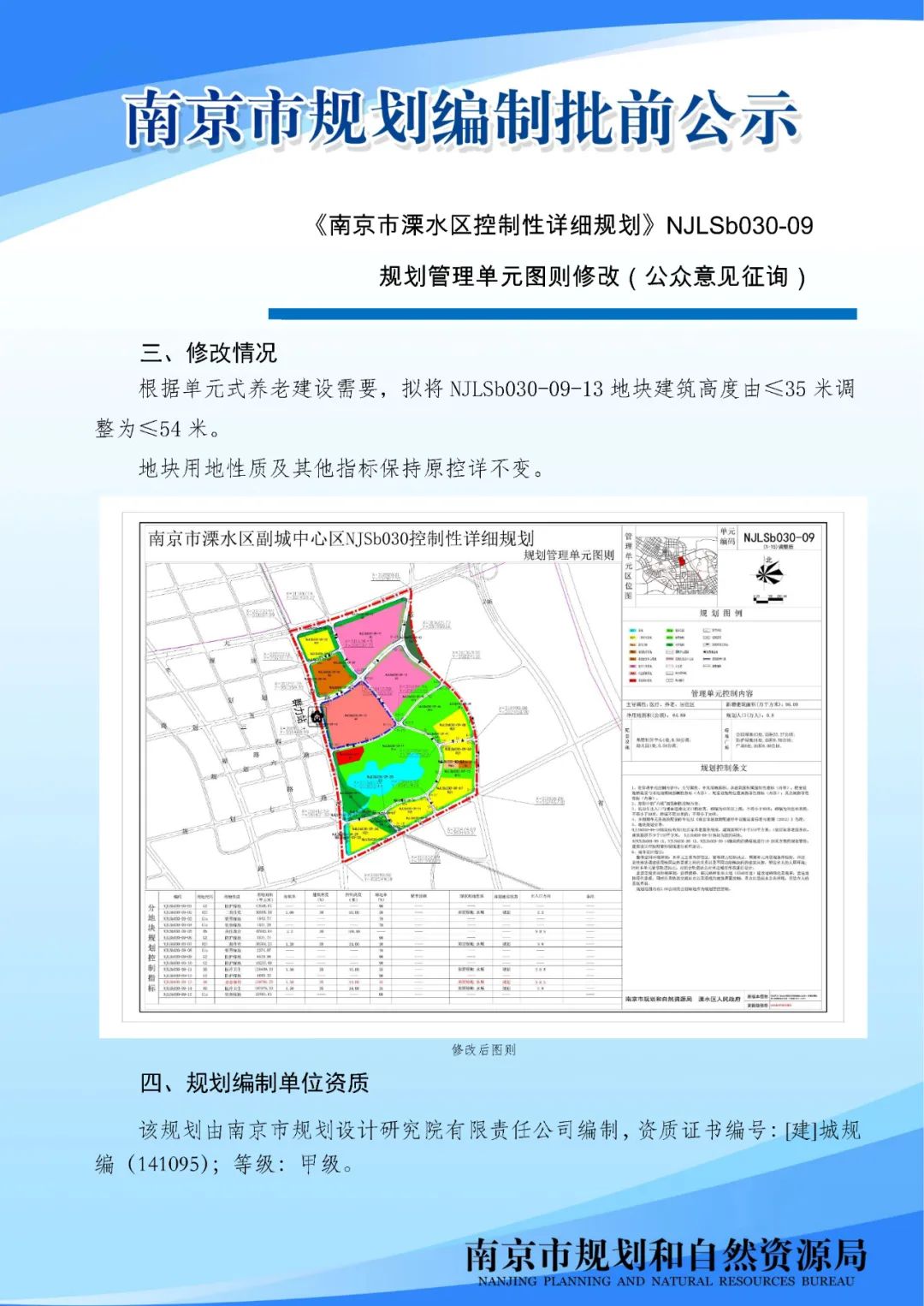 《南京市溧水区控制性详细规划》NJLSb030-09单元图则修改（公众意见征询）