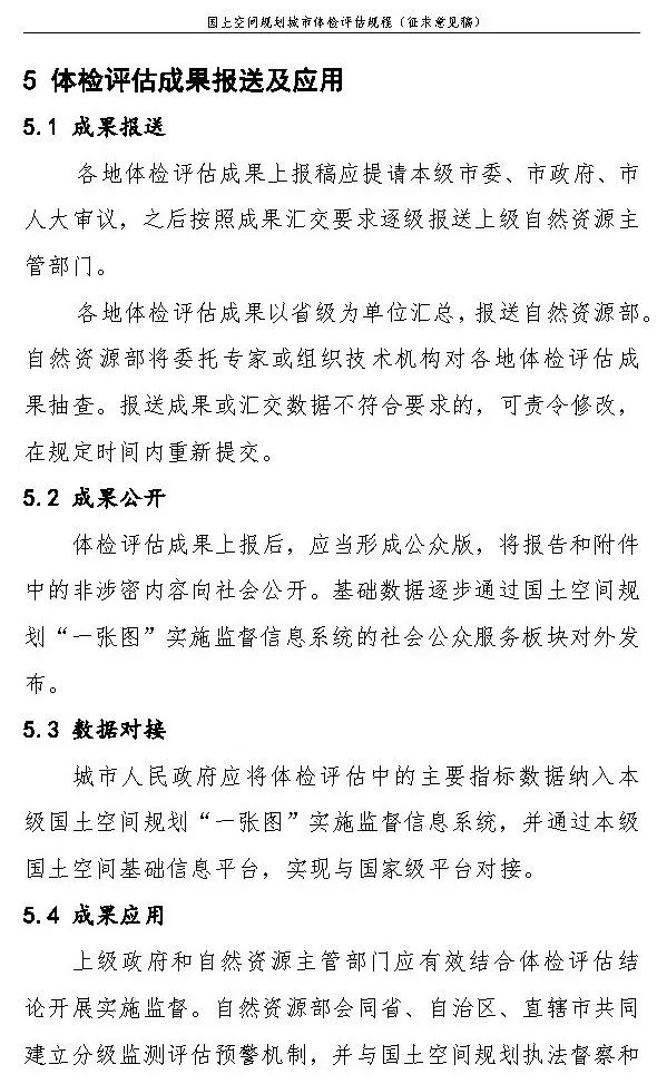 《国土空间规划城市体检评估规程》（征求意见稿）公开征求意见