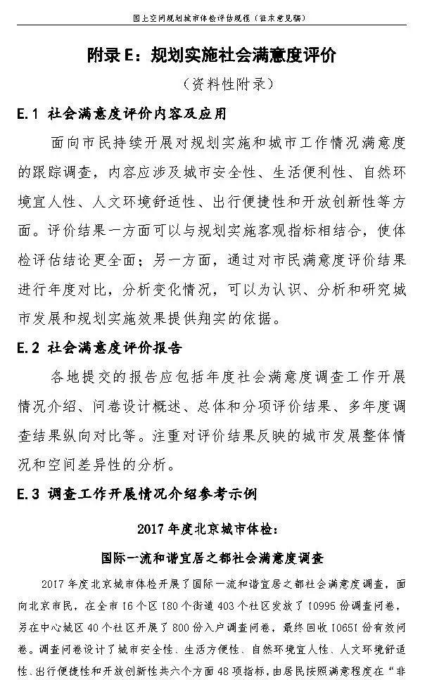 《国土空间规划城市体检评估规程》（征求意见稿）公开征求意见