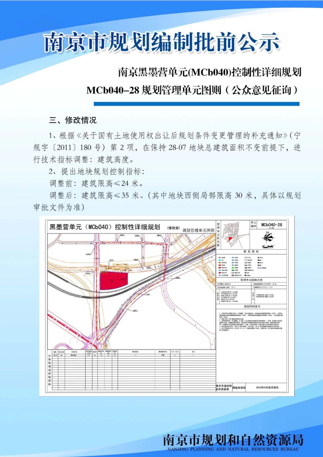 南京黑墨营单元(MCb040)控制性详细规划 MCb040-28规划管理单元图则修改（公众意见征询）
