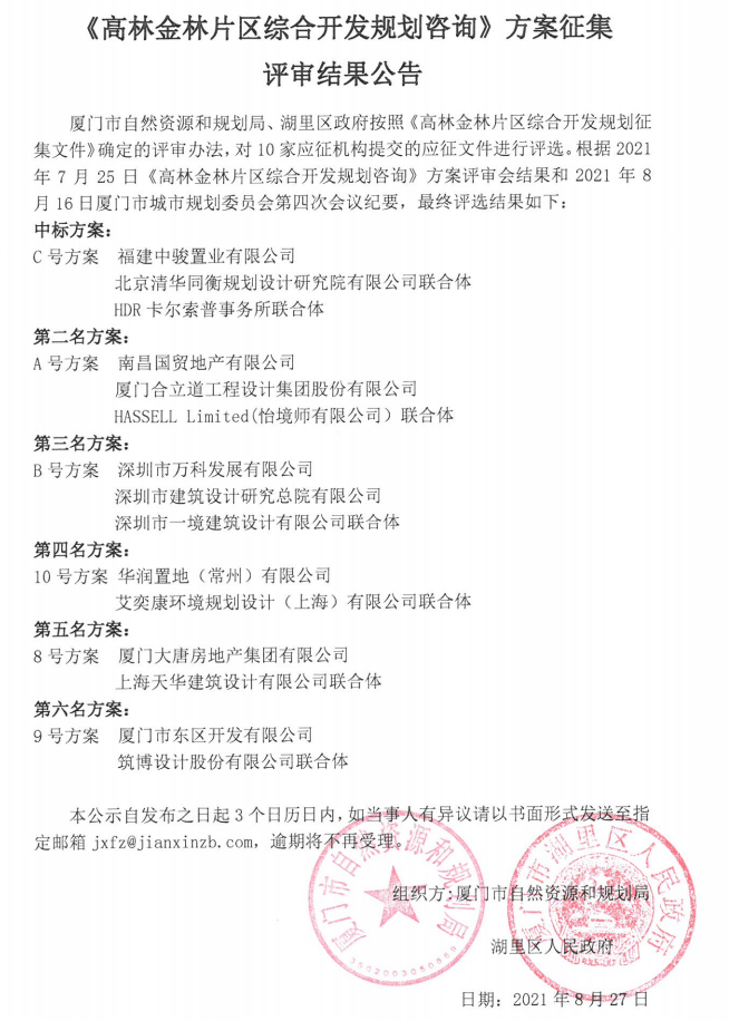 喜报!清华同衡联合体中标厦门高林金林片区城市设计国际方案征集,成果通过市资规局审批备案指导土地出让! 喜报!清华同衡联合体中标厦门高林金林片区城市设计国际方案征集,成果通过市资规局审批备案指导土地出让!