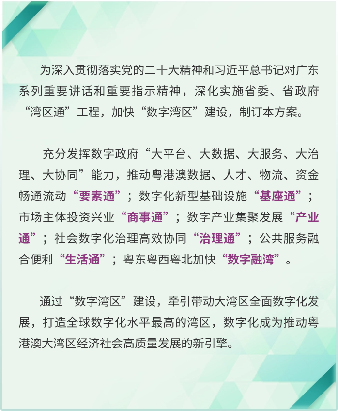 一图读懂 | 加快粤港澳大湾区数字化融合,数字湾区建设三年行动方案印发 一图读懂 | 加快粤港澳大湾区数字化融合,数字湾区建设三年行动方案印发