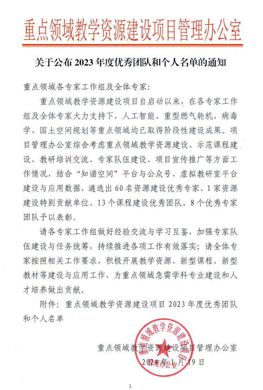 关于公布2023年度优秀团队和个人名单的通知