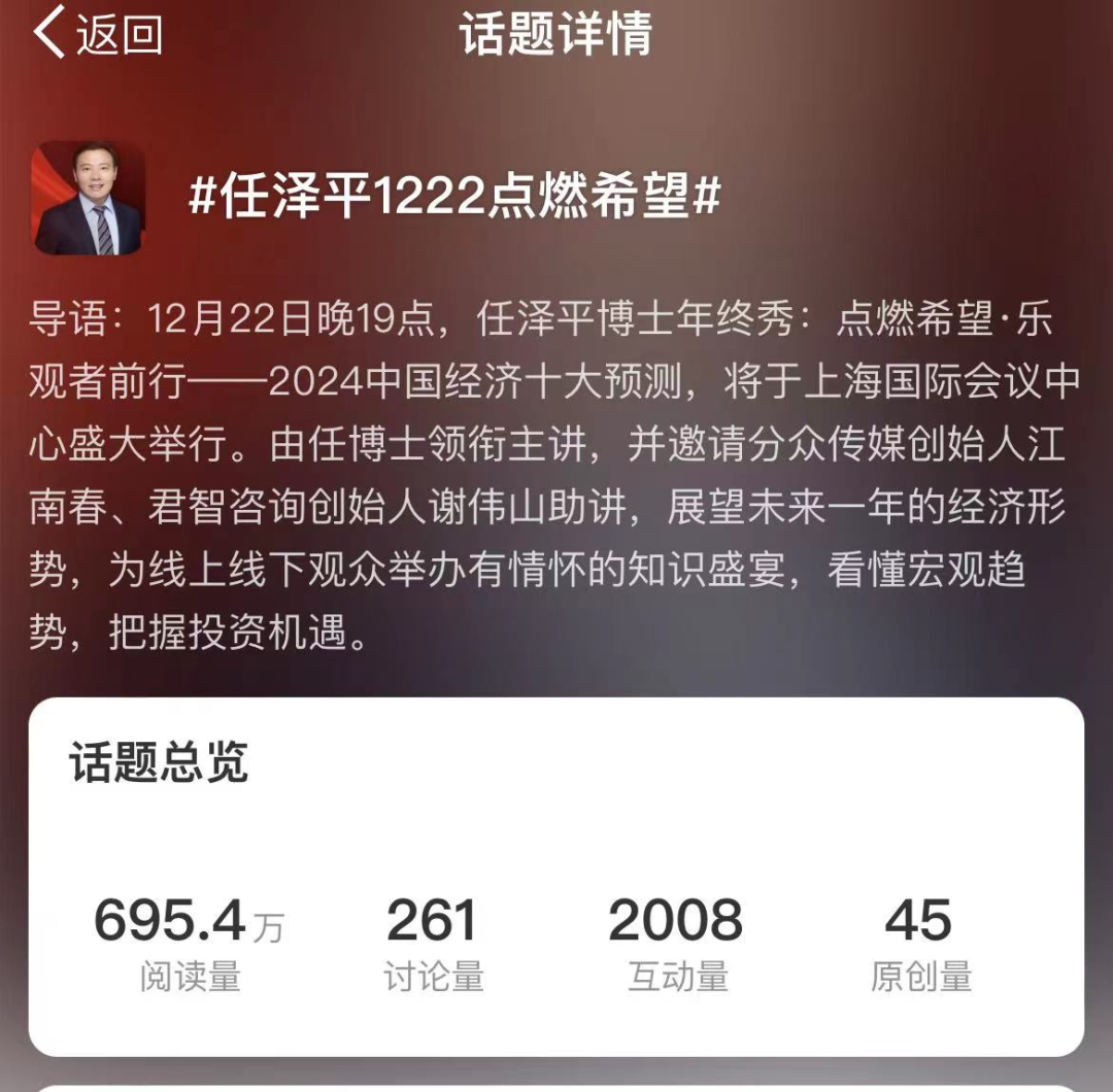 喜讯!任泽平年终演讲数据创新高! 喜讯!任泽平年终演讲数据创新高!