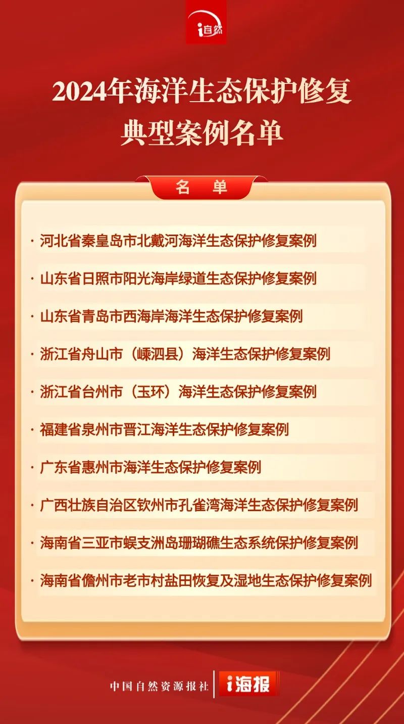 自然资源部发布2024年10个海洋生态保护修复典型案例